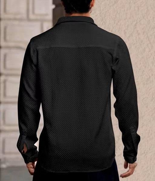 Men’s Black Micro Print Shirt – Regular Fit Full Sleeve Casual Shirt