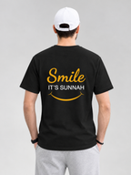 Deen Bazar Muslim Calligraphy T-Shirt | White Islamic Graphic Tee with Smile It’s Sunnah Back Print