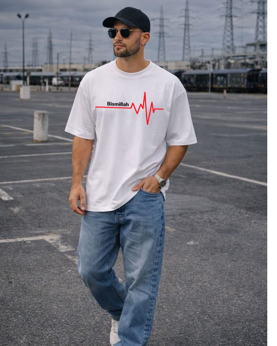 Bismillah Heartbeat Premium Oversized T-Shirt | 210 GSM | 100% Cotton
