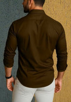 Men’s Brown Solid Shirt – Regular Fit Long Sleeve Formal Shirt