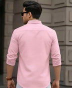 Men’s Pink Solid Shirt with Pocket – Regular Fit Casual Shirt