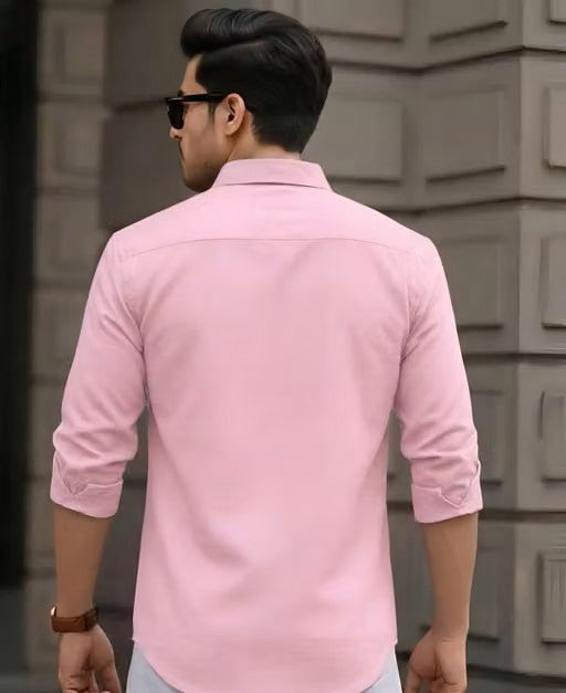 Men’s Pink Solid Shirt with Pocket – Regular Fit Casual Shirt