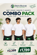 Deen Bazar 3-Pack T-Shirt Combo | White & Black | 100% Cotton | 180 GSM