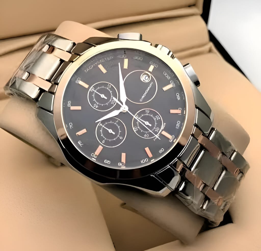 Deen Bazar Men's Black Dial Silver Stainless Steel Chain Analog Watch