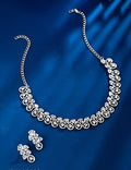 Deen Bazar Women's White Cubic Zirconia Silver Plated Necklace and Earrings Set