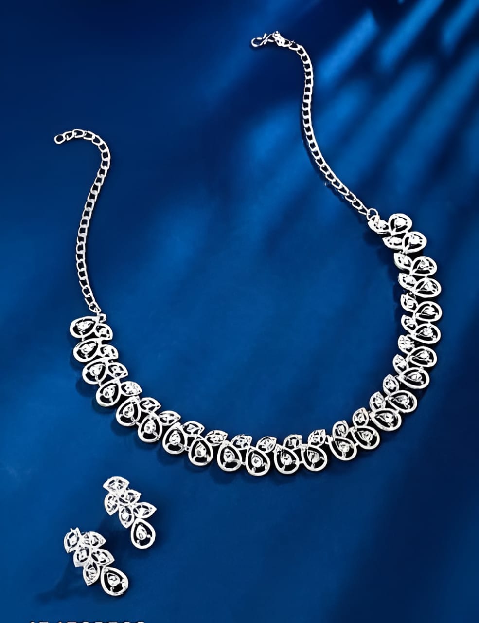 Deen Bazar Women's White Cubic Zirconia Silver Plated Necklace and Earrings Set
