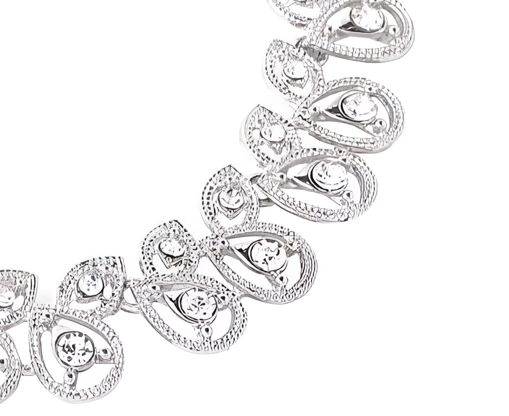 Deen Bazar Women's White Cubic Zirconia Silver Plated Necklace and Earrings Set