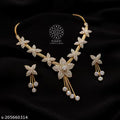 Deen Bazar Women's Minimal Brass Necklace with Earrings Jewellery Set