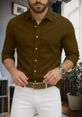 Men’s Brown Solid Shirt – Regular Fit Long Sleeve Formal Shirt