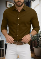 Men’s Brown Solid Shirt – Regular Fit Long Sleeve Formal Shirt