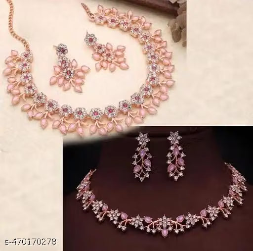 Deen Bazar Women's Minimal Alloy Necklace and Earrings Jewellery Set