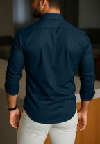 Men’s Blue Solid Shirt – Regular Fit Long Sleeve Formal Shirt