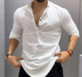 Men’s White Mandarin Collar Shirt – Stylish Regular Fit Casual Shirt