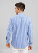 Men’s Blue Striped Shirt – Regular Fit Long Sleeve Casual Shirt