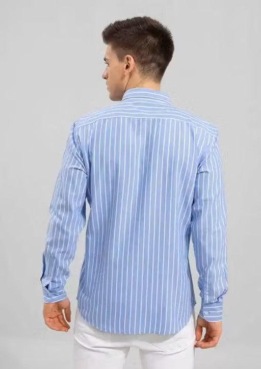 Men’s Blue Striped Shirt – Regular Fit Long Sleeve Casual Shirt