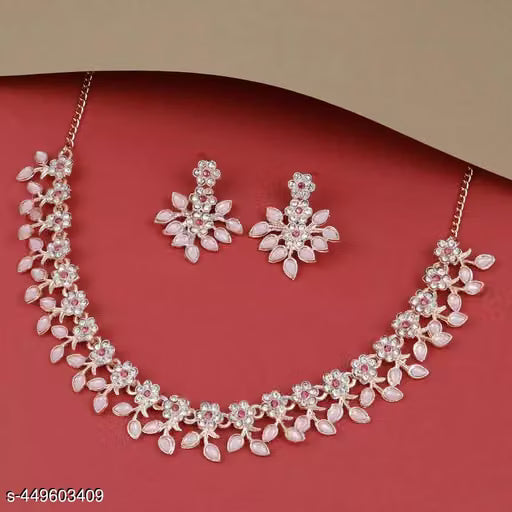 Deen Bazar Women's Minimal Brass Necklace and Earrings Jewellery Set