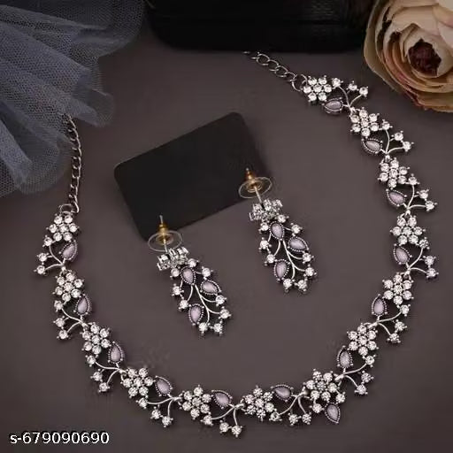 Deen Bazar Women's Minimal Alloy Necklace and Earrings Jewellery Set