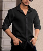 Men’s Black Micro Print Shirt – Regular Fit Full Sleeve Casual Shirt