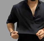 Men’s Black Mandarin Collar Shirt – Stylish Regular Fit Casual Shirt