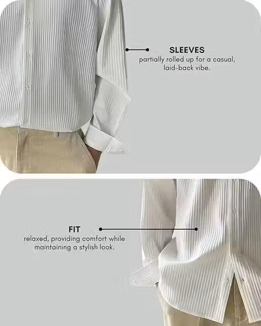 Men’s White Self-Design Shirt – Regular Fit Long Sleeve Casual Shirt