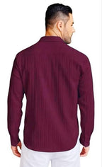 Purple Striped Popcorn Shirt for Men | Regular Fit Long Sleeve Casual Shirt