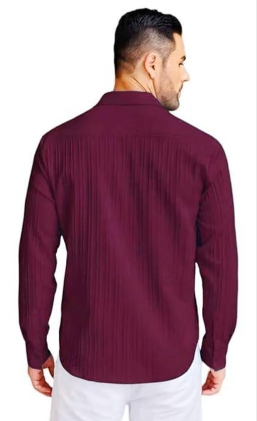 Purple Striped Popcorn Shirt for Men | Regular Fit Long Sleeve Casual Shirt