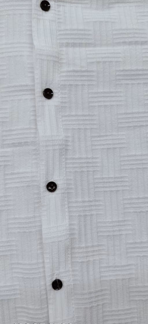 Men’s White Checked Shirt – Regular Fit Long Sleeve Casual Shirt