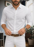 Men’s White Solid Shirt – Regular Fit Long Sleeve Formal Shirt