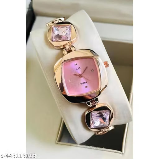 Deen Bazar Women's Pink Square Dial Rose Gold Metal Bracelet Watch
