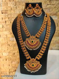 Deen Bazar Princess Pearl Jewellery Set with Gold-Plated Haram & Earrings – Multicolor