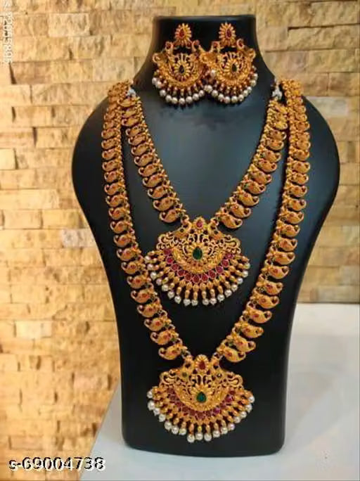 Deen Bazar Princess Pearl Jewellery Set with Gold-Plated Haram & Earrings – Multicolor
