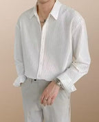 Men’s White Self-Design Shirt – Regular Fit Long Sleeve Casual Shirt