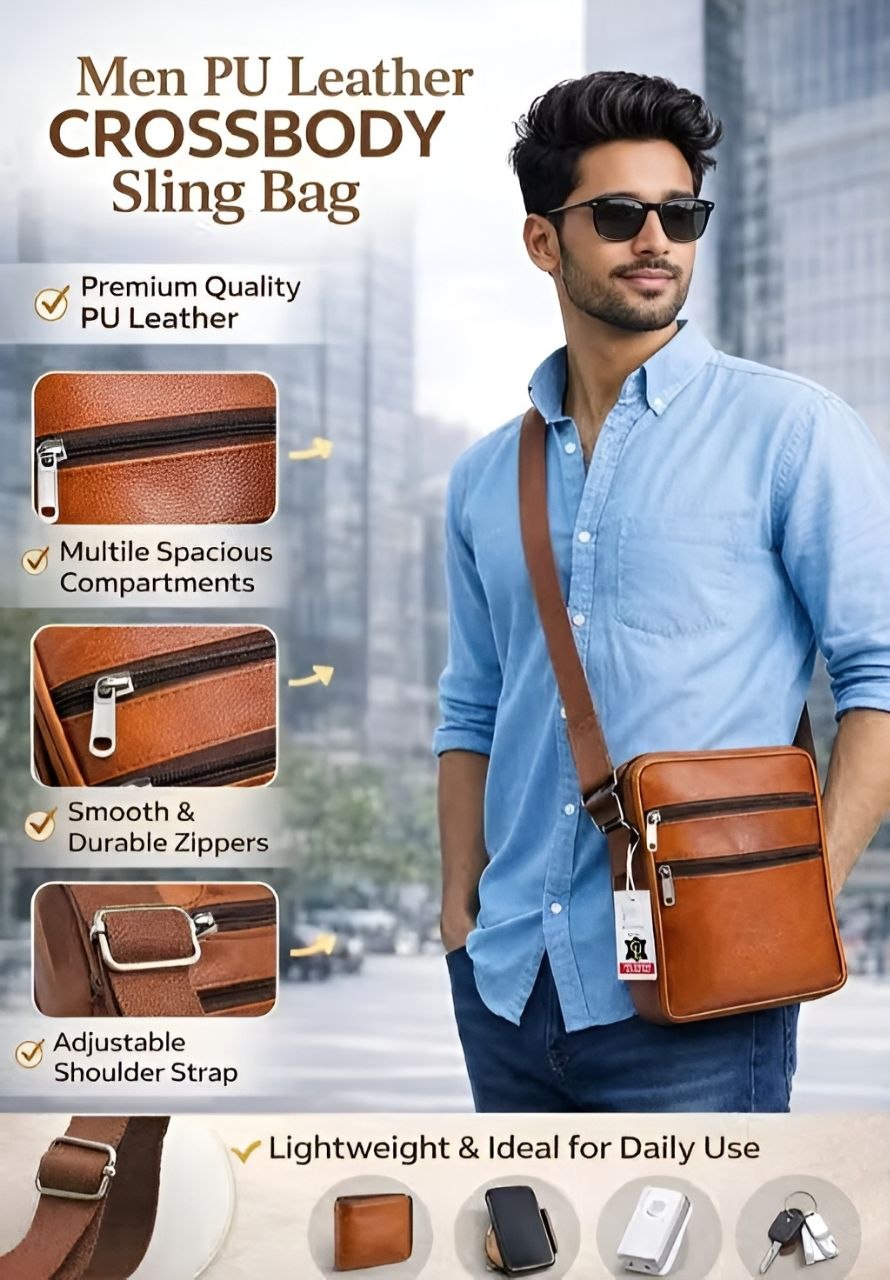Men Sling Bag Side Bag for Men Travel Tan ,Crossbody Shoulder Bag