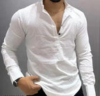 Men’s White Mandarin Collar Shirt – Stylish Regular Fit Casual Shirt