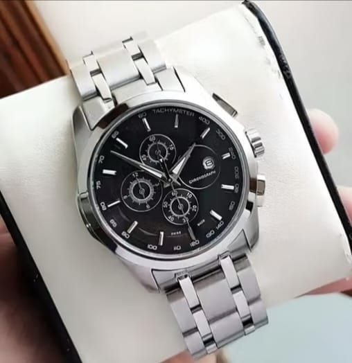 Deen Bazar Trendi Professional Men's Black Dial Silver Chain Analog Watch