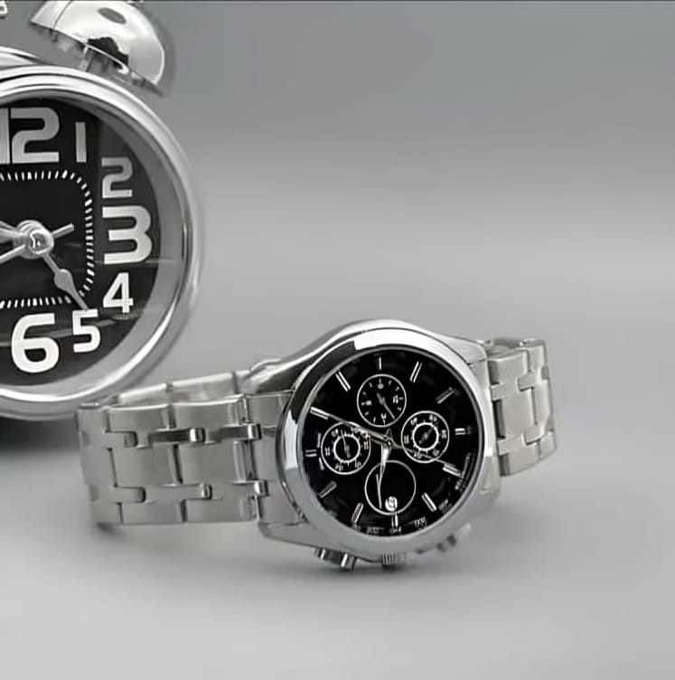 Deen Bazar Trendi Professional Men's Black Dial Silver Chain Analog Watch