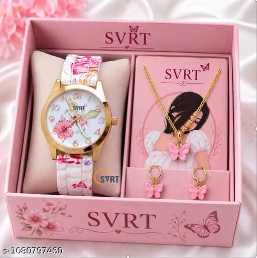 Deen Bazar Women's Floral White Dial Analog Watch with White Silicone Strap for Women & Girls