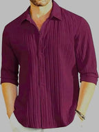Purple Striped Popcorn Shirt for Men | Regular Fit Long Sleeve Casual Shirt