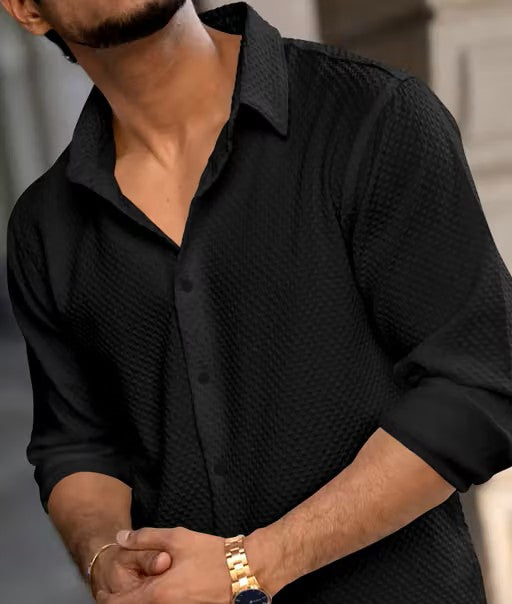 Men’s Black Micro Print Shirt – Regular Fit Full Sleeve Casual Shirt