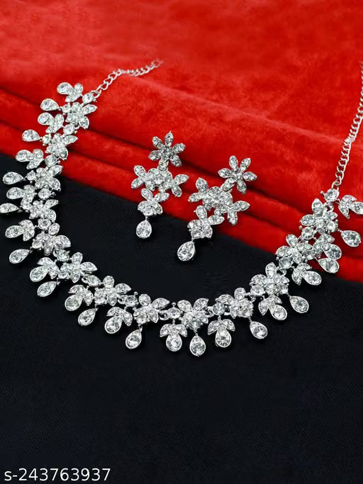 Deen Bazar Women's Floral Design Alloy Necklace and Earrings Jewellery Set