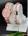 Deen Bazar Rose Gold Analog Watch & Bracelet Set for Women – Elegant Casual Style
