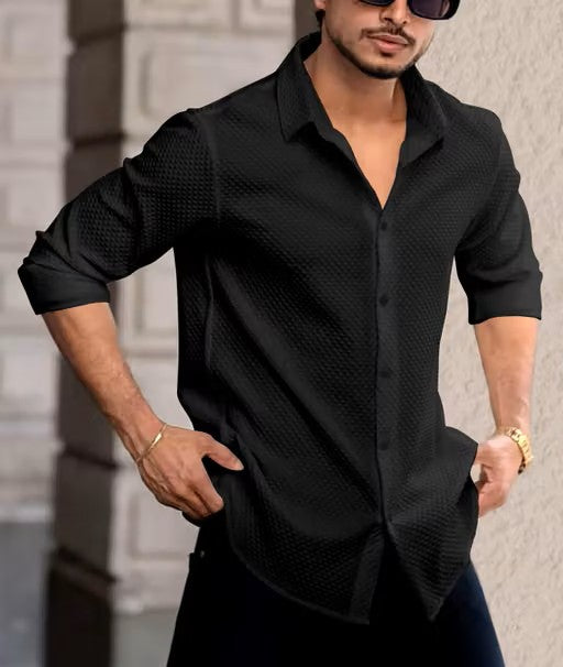 Men’s Black Micro Print Shirt – Regular Fit Full Sleeve Casual Shirt