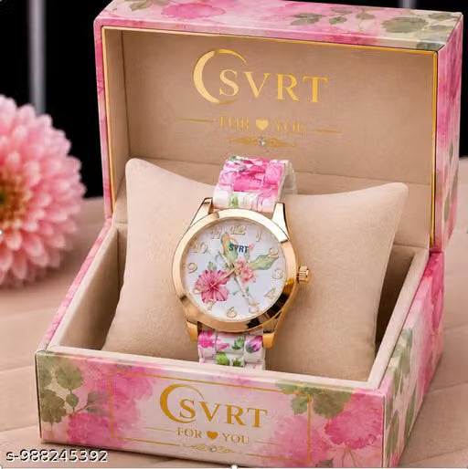 Deen Bazar Women's White Floral Dial Analog Watch with Silicone Strap for Women & Girls