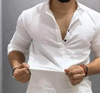 Men’s White Mandarin Collar Shirt – Stylish Regular Fit Casual Shirt