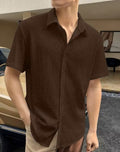 Men’s Brown Popcorn Textured Shirt – Short Sleeve Cutaway Collar Casual Shirt